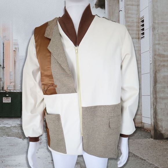 Handmade Faux Leather Winter Tailored Jacket Multicolored L - Picture 2 of 14